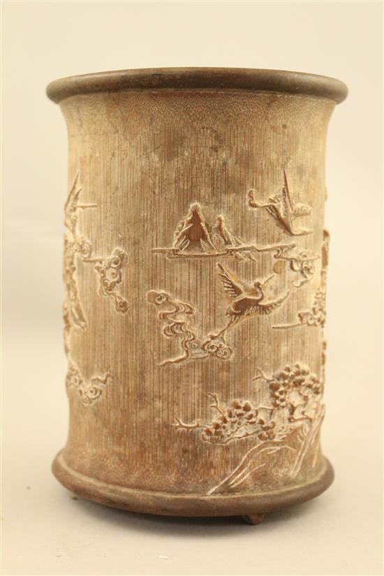 A Chinese bamboo brush pot, 19.5cm